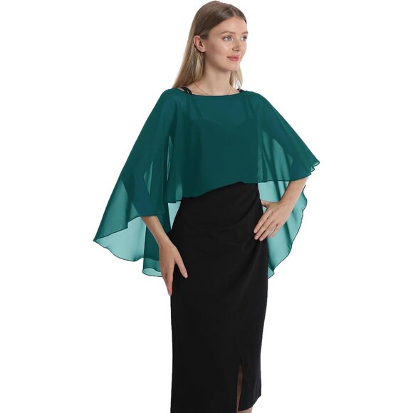 Women's Chiffon Capelet Shawl Wrap Elegant Cover Up for Evening Dress - Picture 2 of 4